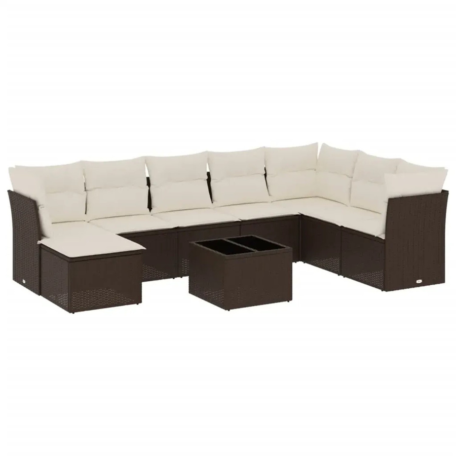 vidaXL 9-tlg Garten-Sofagarnitur in U-Form aus braunem Poly-Rattan mit wetterfesten Kissen und pulverbeschichtetem Stahlgestell - Bild 2