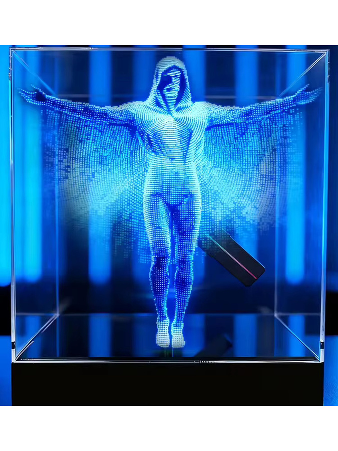 OIMG 3D Hologramm Fan mit LED-Anzeige und Mini-Logo Projektor für 3D Werbung in Schwarz, Durchmesser: 20 cm - Bild 6