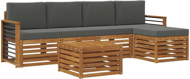 vidaXL Sofagarnitur 6-teilig aus Massivholz Akazie in Natur und Anthrazit mit Polsterung und Kissen - Bild 1