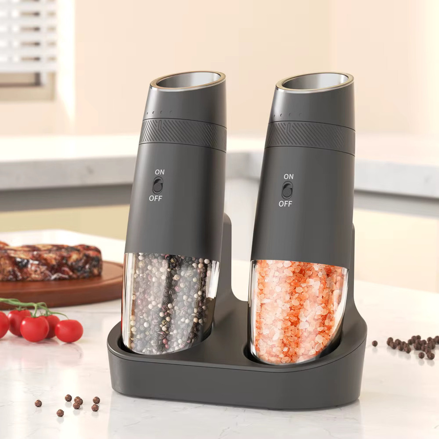 CLITON Automatisches Salz- und Pfeffermühlen-Set, USB wiederaufladbar, Schwarz, Einstellbare Grobheit - Bild 2
