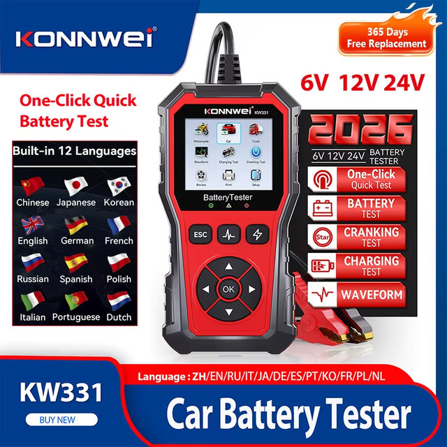 KONNWEI KW331 Auto Batterie Tester für 6 V-12 V-24 V und 100-2000 CCA professioneller Anlasser und Ladeschaltung Analysator - Bild 1