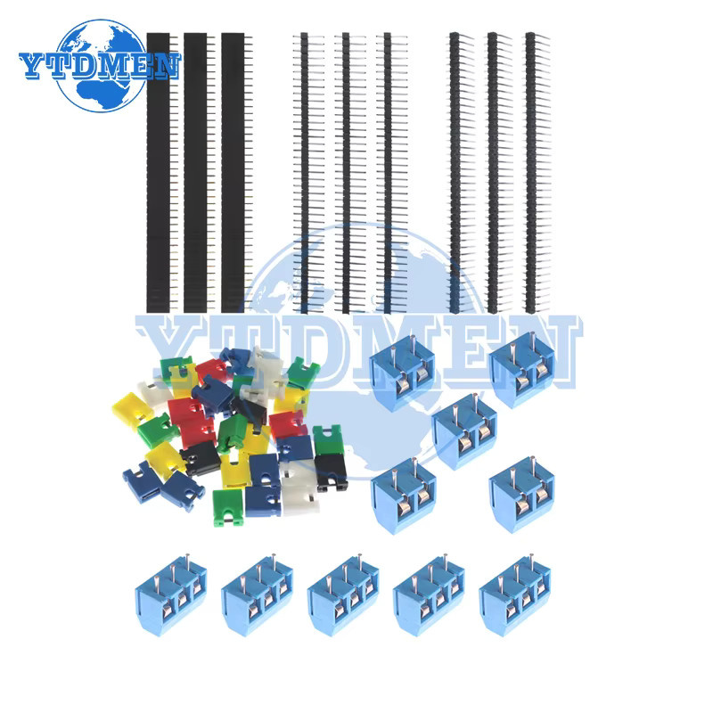 YTDMEN 139-teiliges Steckverbinder-Set mit 40-Pin 1x40 Einreihigen Stiftleisten, Jumper-Kappen und KF301 Stiftleisten in Multicolor, 2,54mm Pitch für Leiterplatten - Bild 2
