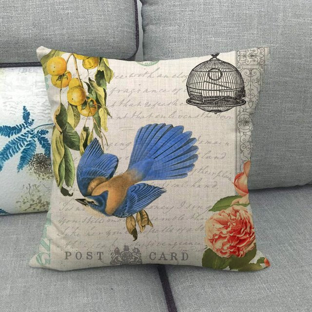 Retro Blumen und Vogel Digitaldruck Kissenbezug aus Plüsch für Sofa und Auto B/B: 18 x 18 cm - Bild 1