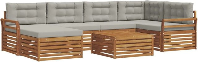 vidaXL Outdoor-Sofagarnitur aus Akazienholz in L-Form mit 19-teiligem Set, Kissen in Hellgrau und Naturfarben - Bild 1