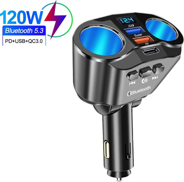 kebidumei Bluetooth FM-Transmitter für Auto mit Dual USB Schnellladegerät und LED-Anzeige, Schwarz, 12V-24V - Bild 1