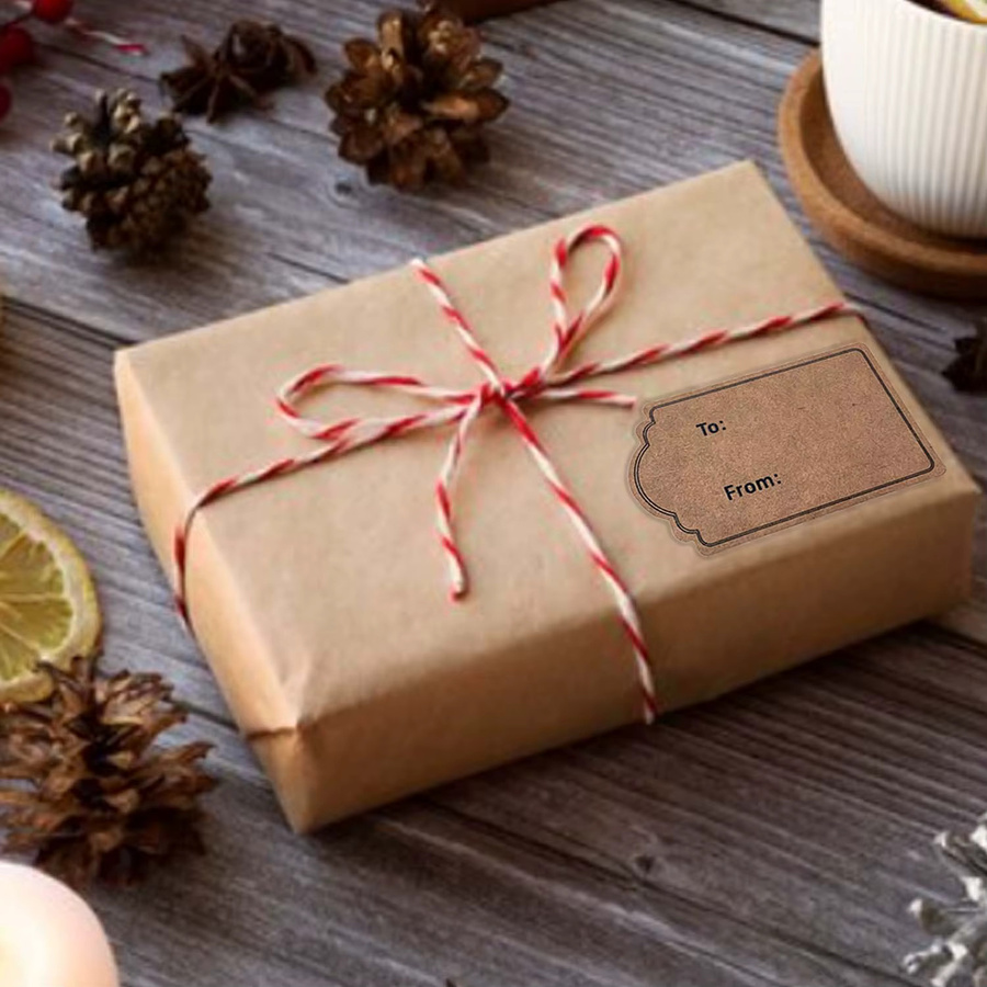 300 Stück selbstklebende Geschenkanhänger aus braunem Kraftpapier, Etiketten für Weihnachtsdekoration und Geschenke, B/H: 3,05 x 5,08 cm - Bild 2