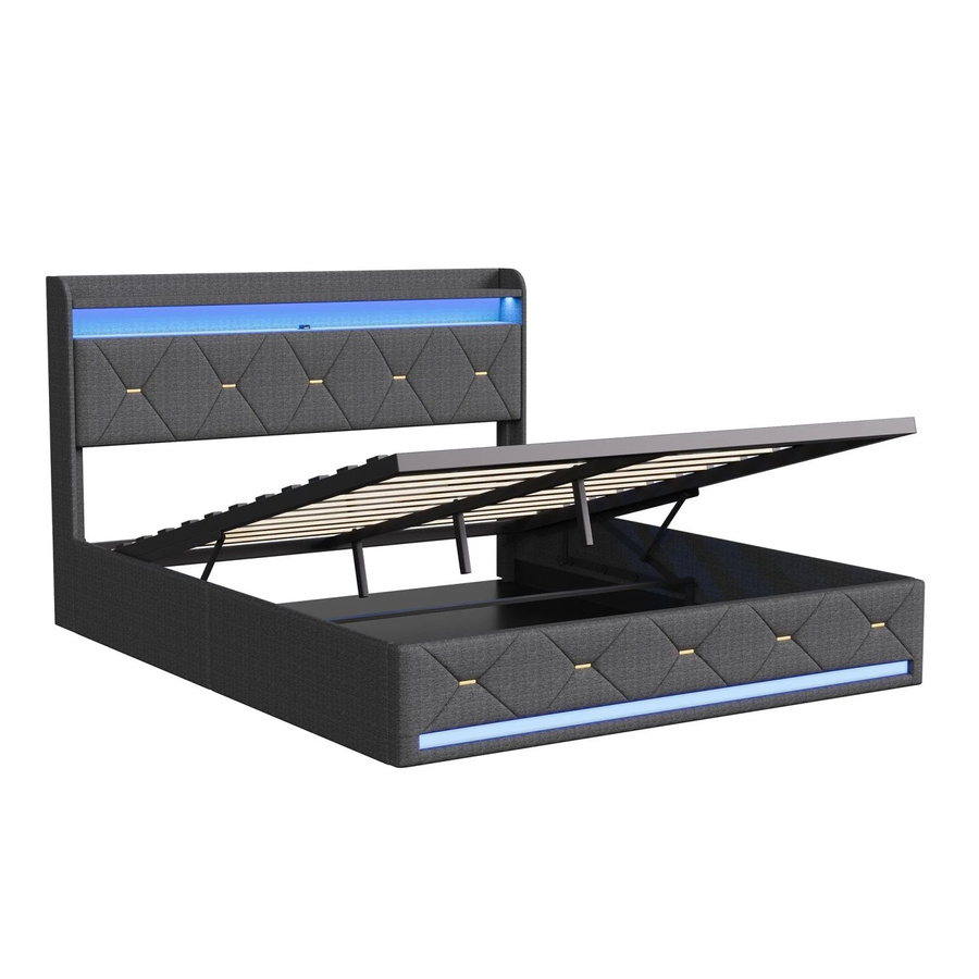 PXloue Polsterbett mit Stauraum und RGB LED, Grau, B/T/H: 160 x 200 x 110 cm - Bild 2