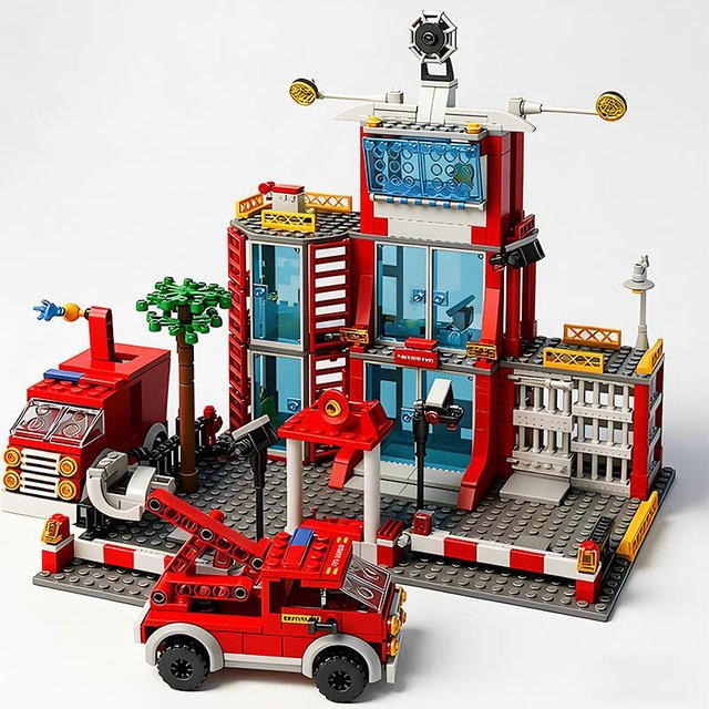 Linyi toy Bausteinset Stadtgebiet Gebäude Polizei-Raum Feuerwehr Station - Bild 1