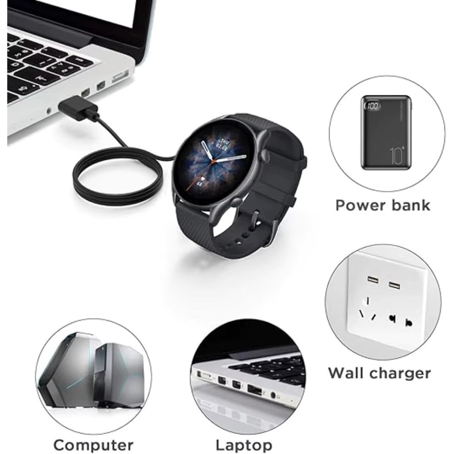 Ersatzladegerät für Amazfit Smartwatches GTR3, GTR3 Pro, GTS3, T-Rex 2, GTR4, GTS4 und T-Rex Ultra USB Ladestation in Schwarz - Bild 4