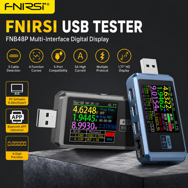 FNIRSI FNB48P USB-Tester Voltmeter Amperemeter mit Typ-C PD3.0 QC4.0 Schnellladungserkennung zur Messung von Kapazität und Rippelspannung - Bild 1