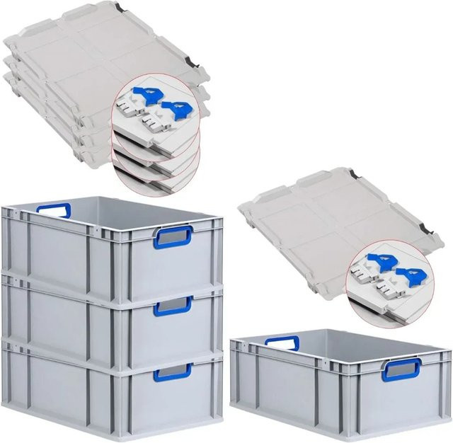 PROREGAL Spar Set 4x Eurobox Nextgen Color mit Scharnierdeckel und Schiebeschnappverschlüssen in Blau mit verstärktem Boden, H x B x T: 22 x 40 x 60 cm - Bild 1