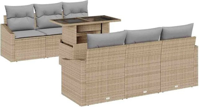 vidaXL 7-teiliges Garten-Sofa-Set aus Poly Rattan mit beigen Polsterkissen in Hellgrau-beige - Bild 1