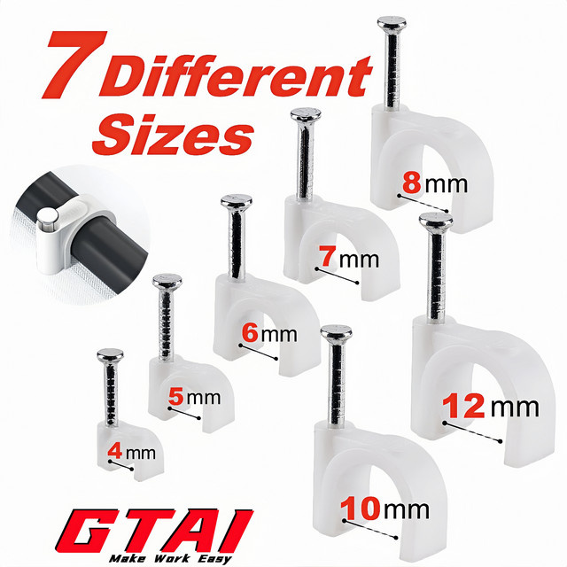 GTAI Kabelklemmen zum Einnageln, 100 Stück, Weiß, runde Kabelbefestiger für Ethernet, Koaxial- und Lautsprecherkabel - Bild 1