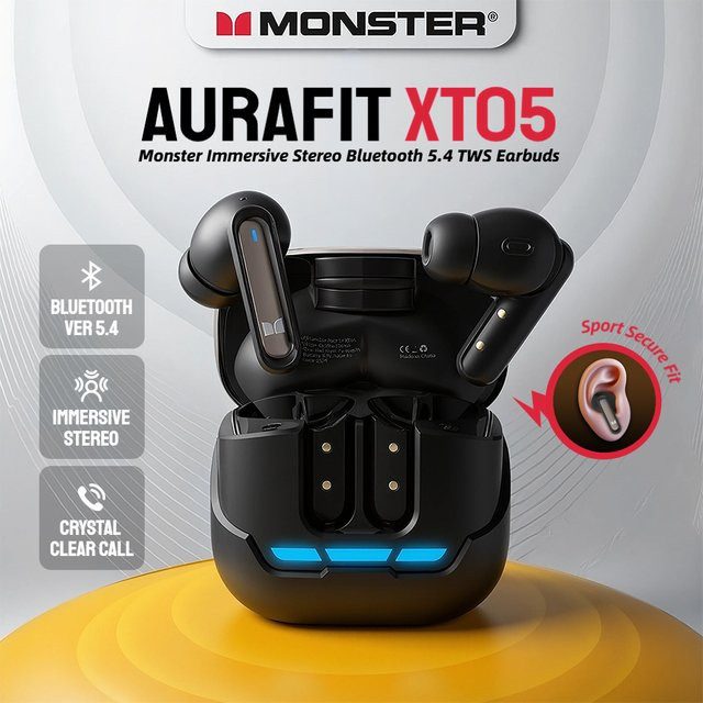 Monster XT05 Bluetooth 6.0 Sport-Ohrhörer mit HiFi-Stereo-Sound, TWS kabellose Kopfhörer, IPX4 wasserdicht mit App-Steuerung in Schwarz oder Beige - Bild 1