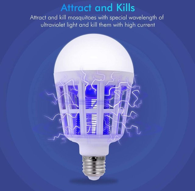 JOYINLED 2-in-1 LED Schädlingsfalle Insektenvernichter und Mückenkiller als E26/E27 Lampenbirne in Weiß, 2er Pack - Bild 1