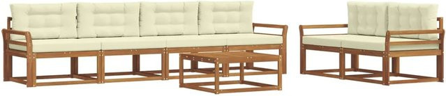 vidaXL Outdoor-Sofagarnitur aus massivem Akazienholz mit 7-teiligem Set inklusive Tisch und Kissen in Natur und Creme - Bild 1