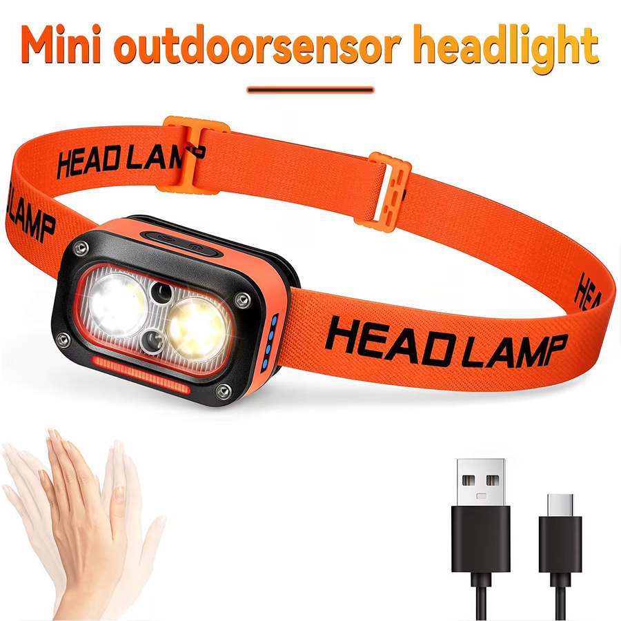 Wiederaufladbare Mini-Sensor-Stirnlampe mit LED und 5 Modi in Schwarz, 60 Grad verstellbar für Camping, Angeln und Laufen - Bild 5