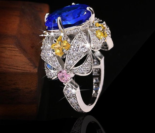 YIRAN Jewelry 5 Ring, Blumen, Bunter Zirkon, Saphir, Unisex, Ringgröße 10 - Bild 1