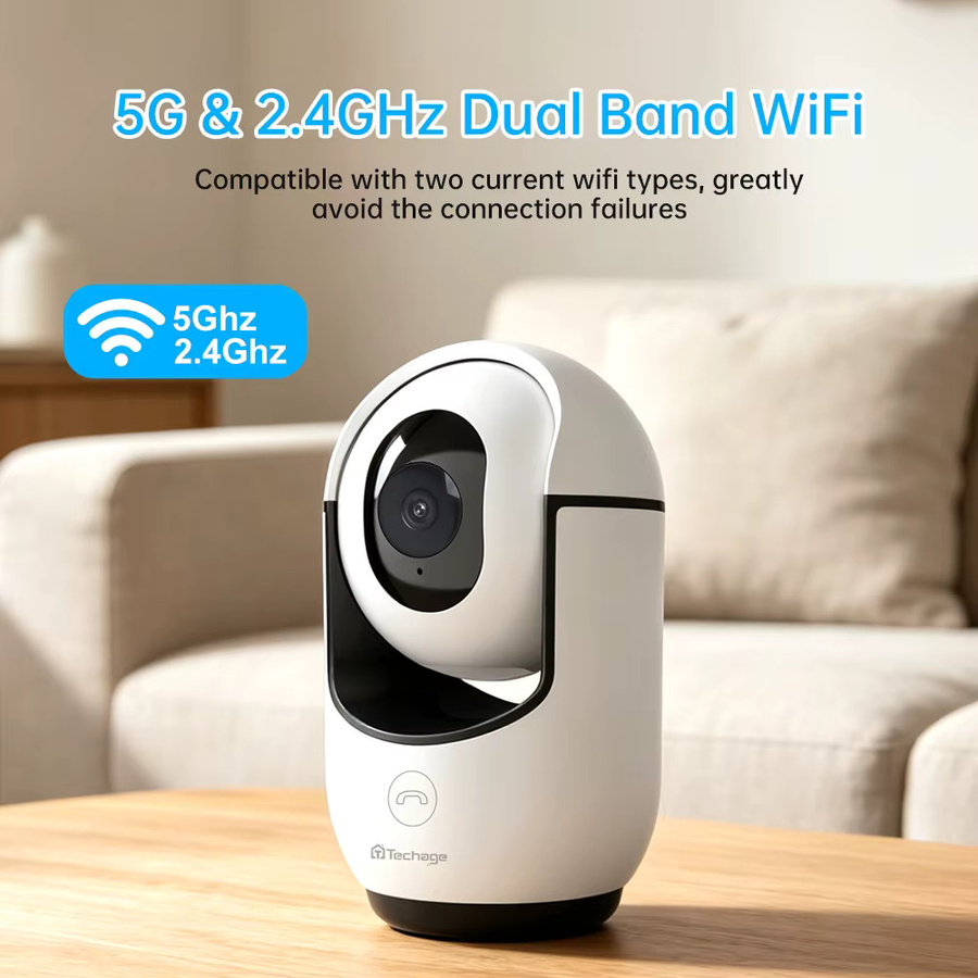 Techage 2K WLAN-Sicherheitskamera mit Schrei-Erkennung, 355 Grad PT Auto-Tracking und Zwei-Wege-Audio, Weiß - Bild 2