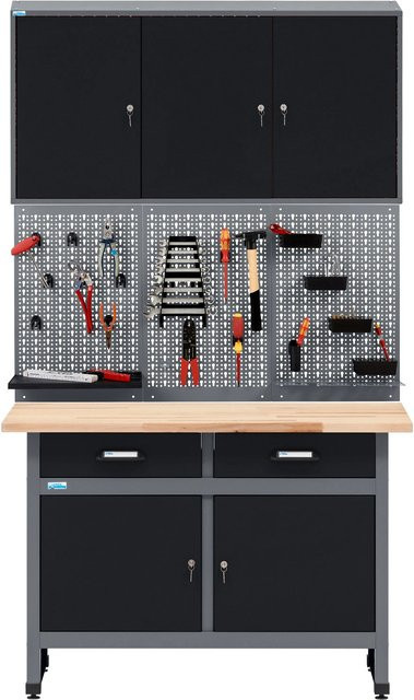 Küpper Werkbank-Set 3-teilig aus Stahlblech Schwarz-Hellgrau Breite: 120 cm - Bild 1