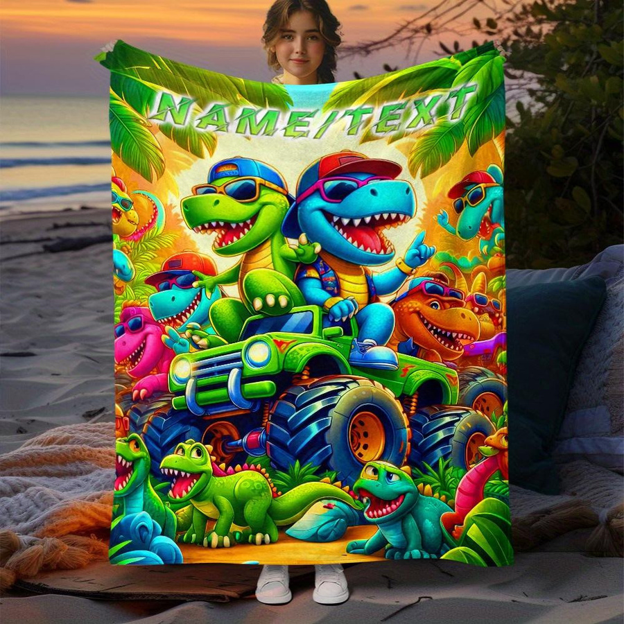 Personalisierte Dinosaurier Fleece-Decke mit Name und Foto von JMG Household Supplies, weiche Plüschdecke für Kinder in Mehrfarbig, B x H: 70 x 100 cm - Bild 2