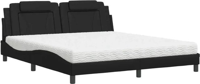 vidaXL Bett mit Matratze aus Kunstleder in Schwarz, B/T/H: 180 x 200 x 185 cm - Bild 1