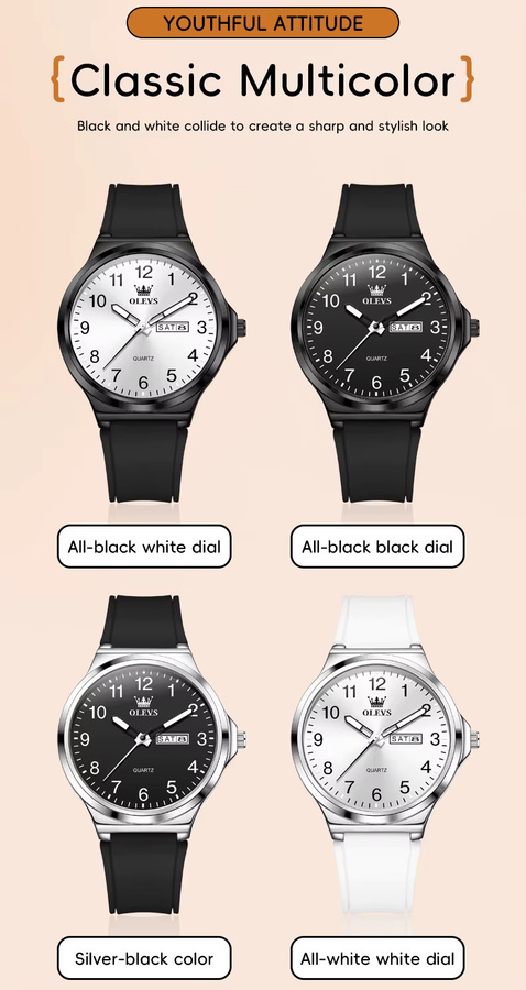 OLEVS Armbanduhr Quarz, Silikonarmband, Schwarz, Herren - Bild 5