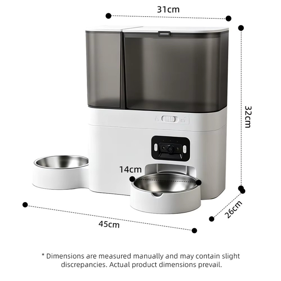 Weomg Automatischer Haustierfutterspender mit WLAN-App-Steuerung und Kamera sowie Schwerkraft-Wasserspender in Weiß - Bild 2