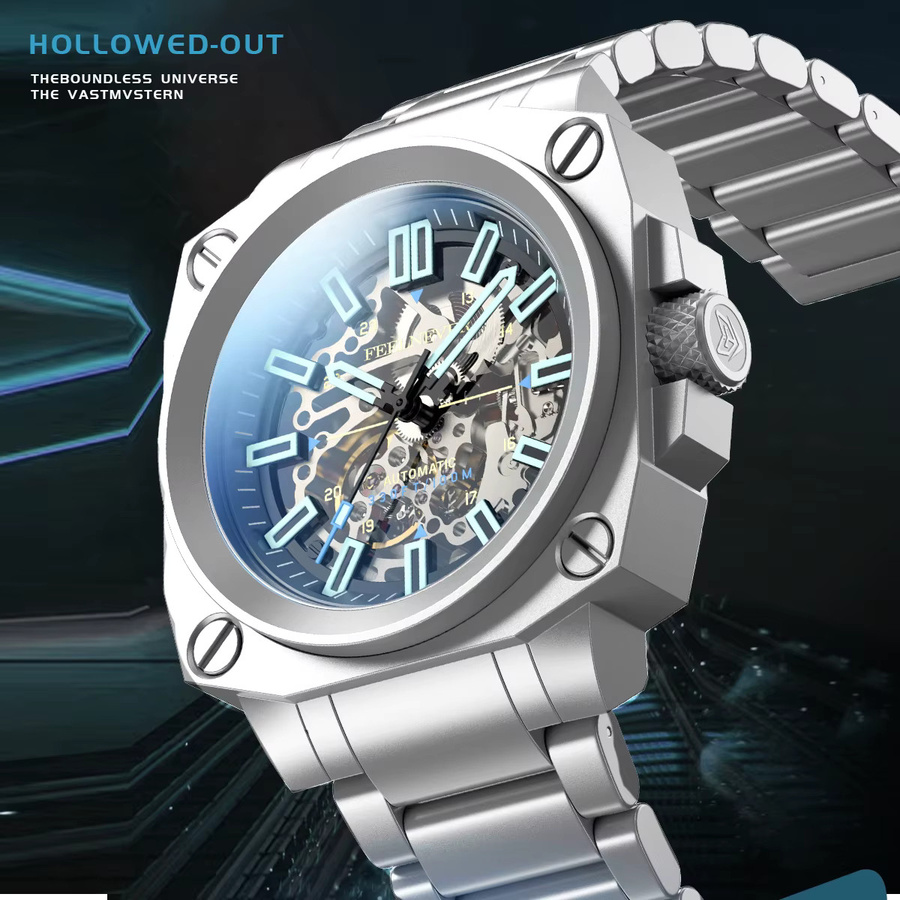 FeelNever Armbanduhr Automatik, Edelstahl, Blau, Leder, Herren - Bild 4