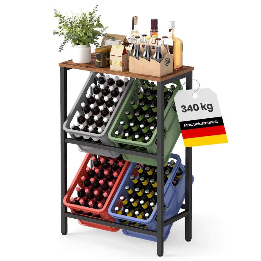 SONGMICS Getränkekistenregal aus Metall mit 2 Ebenen für 4 Kisten, Schwarz/Braun, Belastbarkeit bis 150 kg pro Ebene - Bild 2