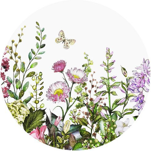 K&L Wall Art Runde Vliestapete Florale Sommer Blumenwiese Mehrfarbig Matt - Bild 1