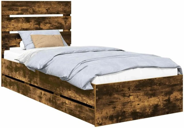 vidaXL Bettrahmen aus Ingenieursholz in Farbe Raucheiche/Braun, B/T/H: 100 x 200 x 27,97 cm - Bild 1