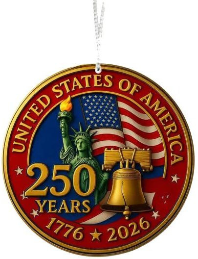 Aunel Hängedekoration US-Flagge zum 250. Jahrestag der Vereinigten Staaten, rundes Ornament aus Acryl und Metall, Multicolor - Bild 1