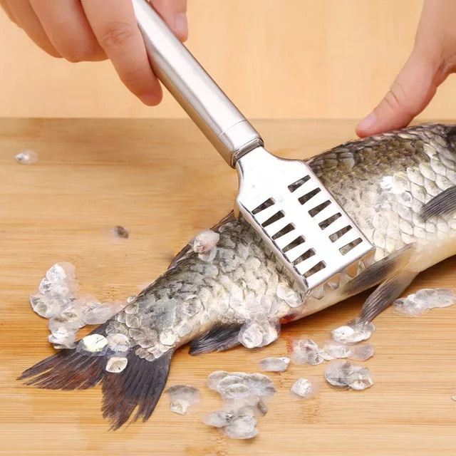 JOOYOO Fischschaber aus Edelstahl in Silber als zweireihiger Fischschuppenhobel und Mehrzweck-Entkalker - Bild 1