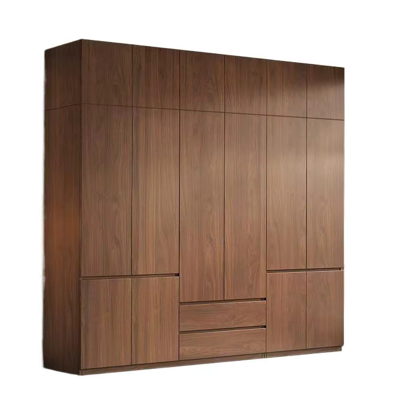 OAKCIA Massivholz-Kleiderschrank JT40W mit Doppeltüren und integrierten Schubladen, Braun, Matt - Bild 2