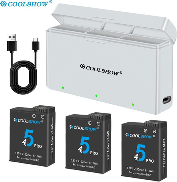 DJI Akku Set mit 3 Batterien und Schnellladegerät für Osmo Action 5 Pro, 4 und 3, 2100 mAh - Bild 1