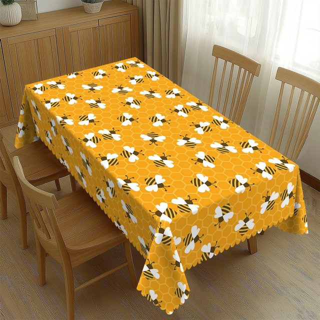 Bumble Bees Rechteckige Tischdecke mit Bienen-Motiv in Gelb aus Polyester, Waschbar - Bild 1