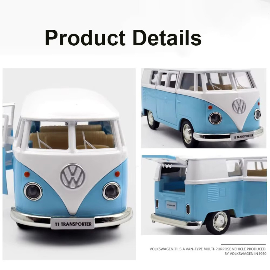 MAKEDA Volkswagen VW T1 Bus, Spielzeugautomodell, 1:36, Metall, mit Zurückziehen - Bild 2