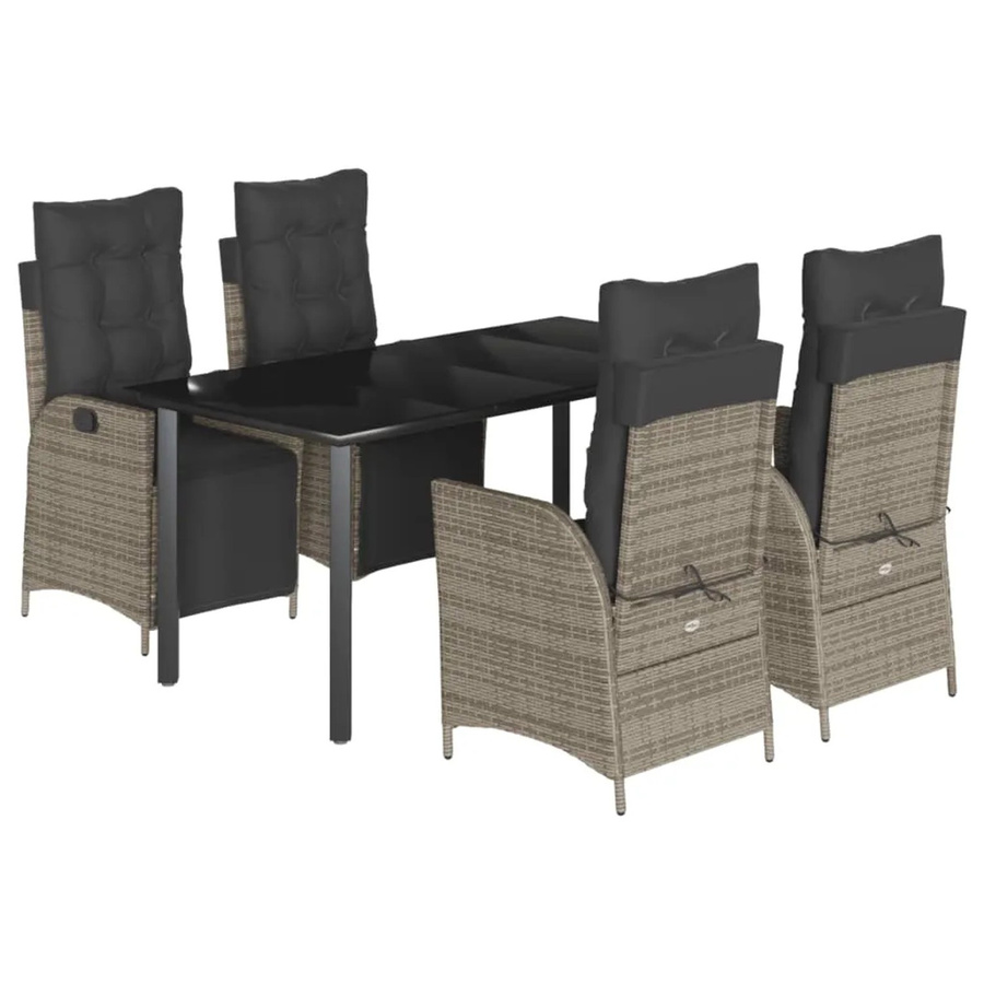 vidaXL 5-tlg. Garten-Essgruppe aus PE-Rattan mit Kissen und Glastisch in Grau - Bild 2