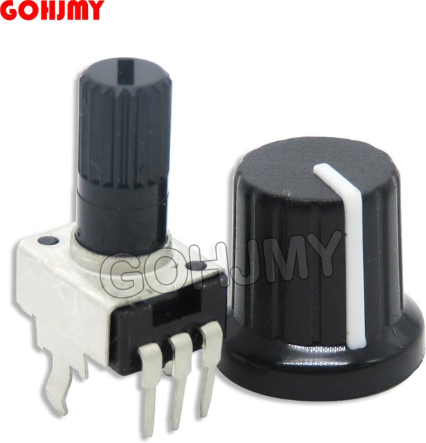 GOHJMY Einstellbares Potentiometer RV09 Vertikal mit Knopfkappe, 5 Typen (1k bis 500k Ohm), 3-Pin, Schwarz, für Arduino - Bild 1