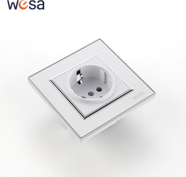 WESA Steckdose mit Erdung in Weiß, flammhemmend, 250V, EU-Standard Wandsteckdose - Bild 1