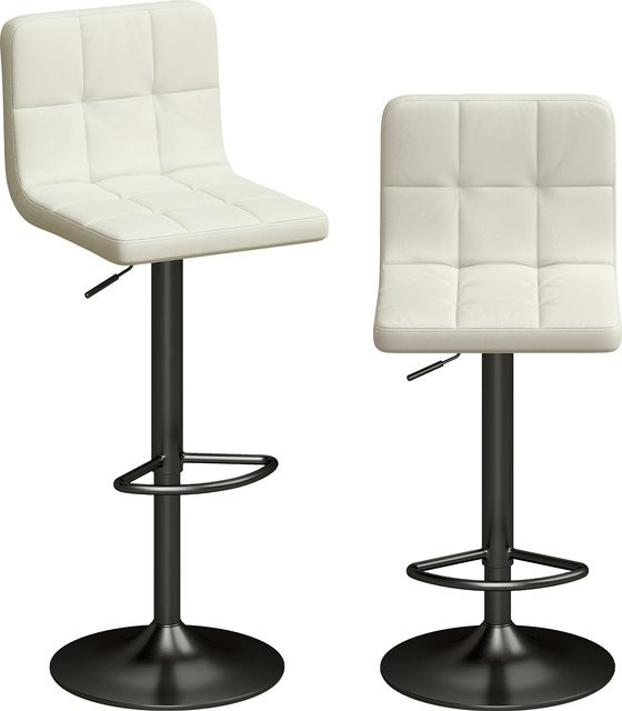 HOMCOM 2er-Set Barhocker aus PU-Leder in Creme mit höhenverstellbarer Sitzhöhe, 360-Grad-Drehung und Rückenlehne - Bild 1
