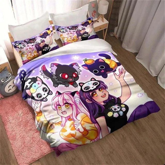 APHMAU Bettwäsche-Set mit Kawaii-Cartoon-Design, bestehend aus Bettbezug und Kissenbezug, mehrfarbig, Material: Mikrofaser, B/H: 260 x 220 cm - Bild 1