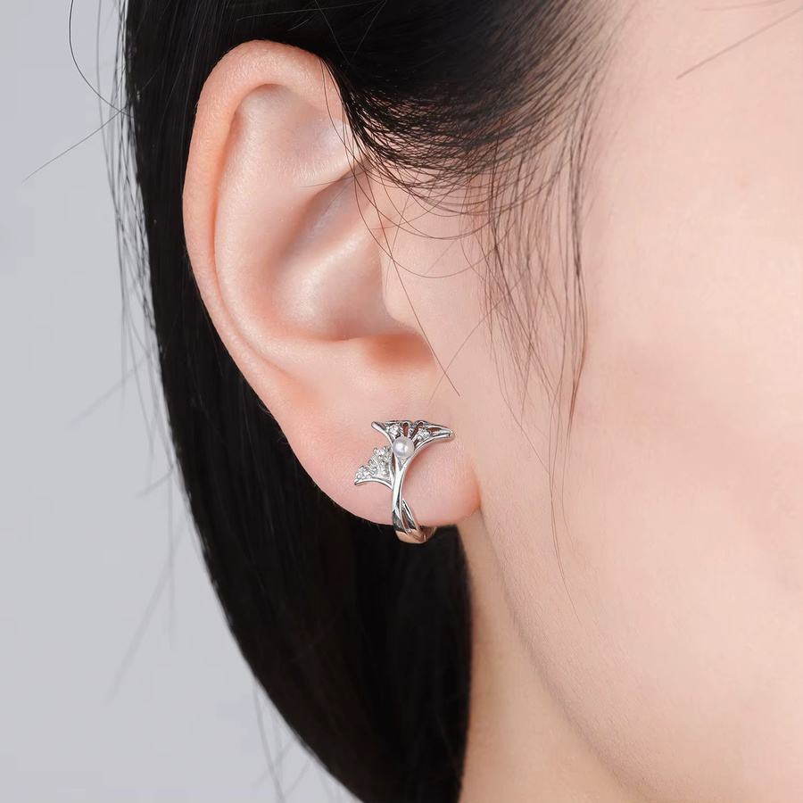 PANPOKI Creolen, 925 Sterling Silber, Ginkgo-Quasten-Perlen, Damen - Bild 2