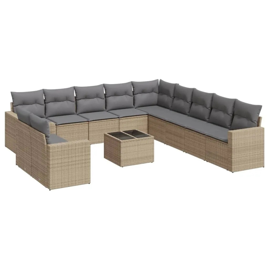 vidaXL 12-tlg. Garten-Sofagarnitur in L-Form aus Poly-Rattan mit Kissen in Beige-Grau - Bild 2