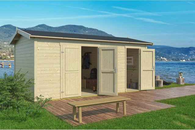 Lasita Gartenhaus Tuvalu XL aus Fichtenholz in Natur und Beige mit Satteldach und Blockbohlenbauweise, B/H/T: 540 x 250,8 x 331,2 cm - Bild 1