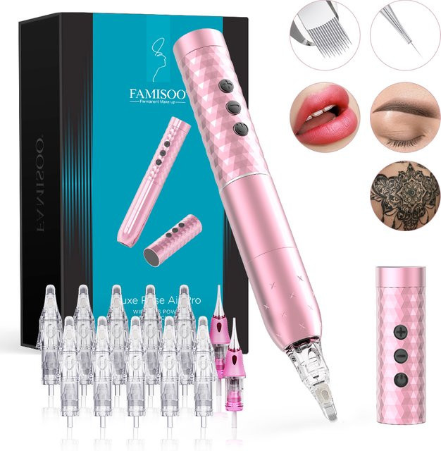 FAMISOO Permanent Make-Up Maschine Kit, Drahtlos, 12 Nadeln - Bild 1