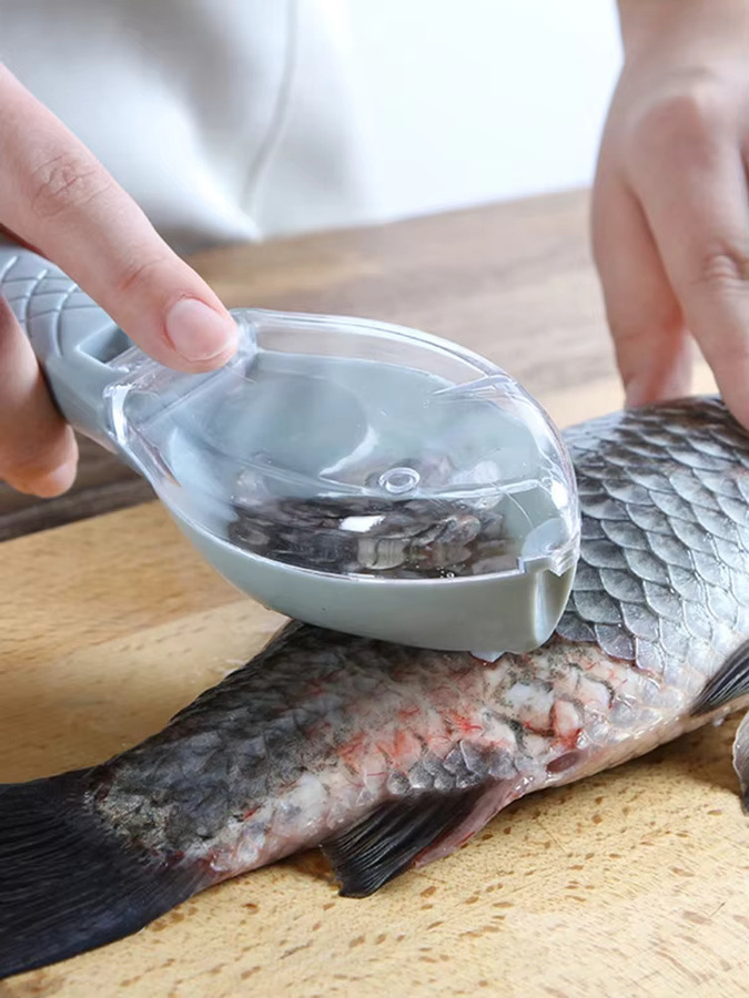 WIKHOSTAR Fischschuppen-Schaber und Fischhautbürste mit Abdeckung in Grün zum schnellen Entfernen von Fischschuppen und zur Reinigung von Meeresfrüchten - Bild 6
