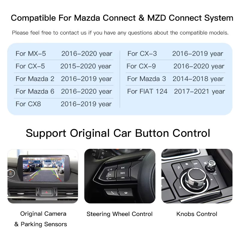 CARABC Apple CarPlay und Android Auto Adapter für Mazda 2 3 6 CX3 CX5 CX9 MX5 und Toyota, OEM-Nachrüstung, Schwarz - Bild 4