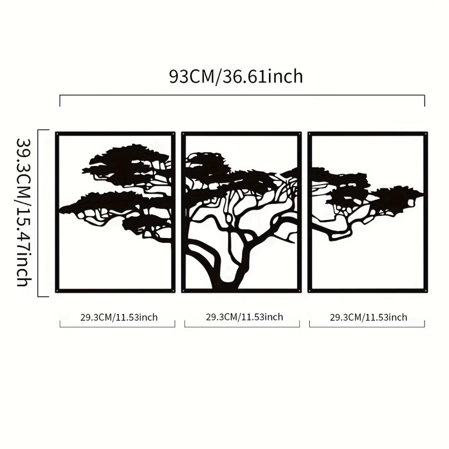 CIFBUY 3-teiliges Wandkunst-Set aus Metall in Schwarz mit Natur- und Lebensmotiv für moderne Dekoration - Bild 2